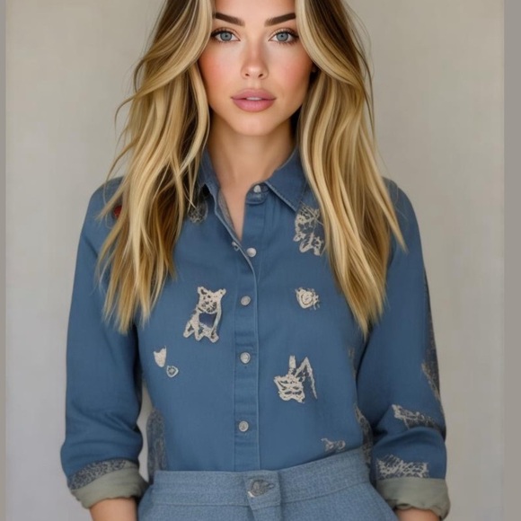 Johnny Was “For dog lovers only” pearl button embroidered western shirt NWT RARE - Picture 2 of 12